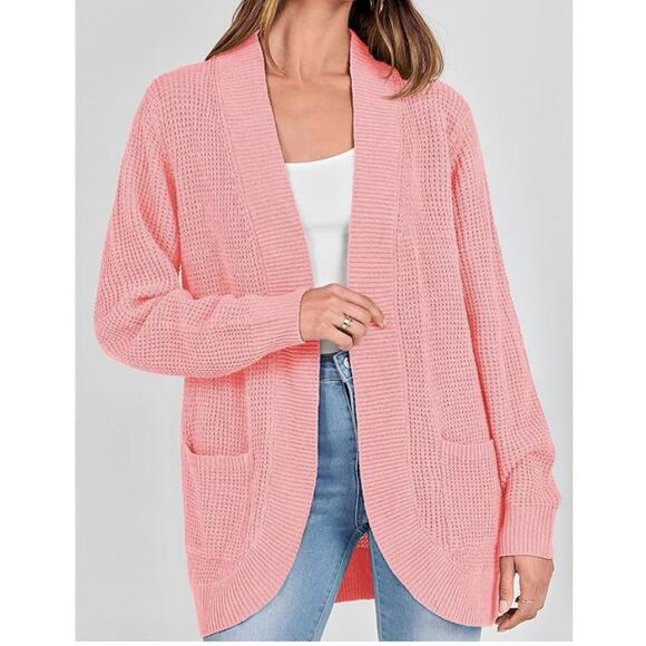 Cardigan Sweater Open Front Long Sleeve Loose Lightweight with Pockets LARGE - Picture 4 of 7